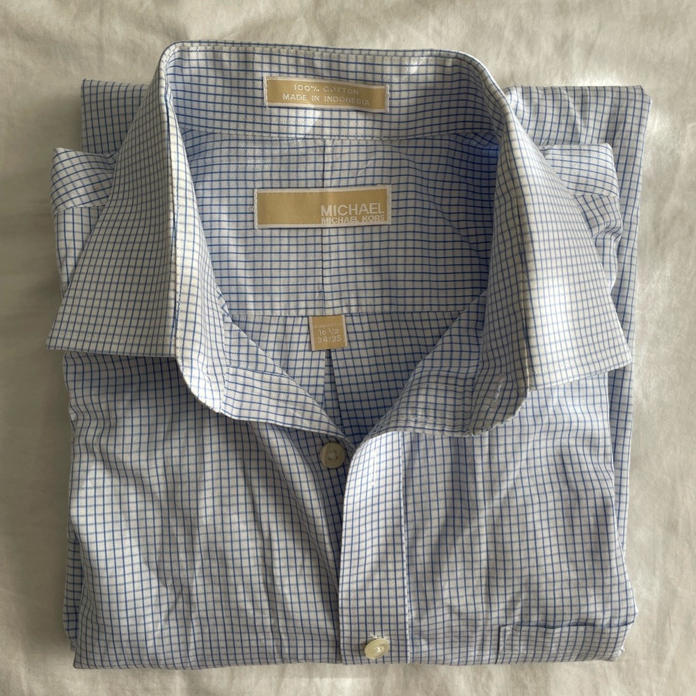 Michael Kors Men's Blue Grid Dress Shirt